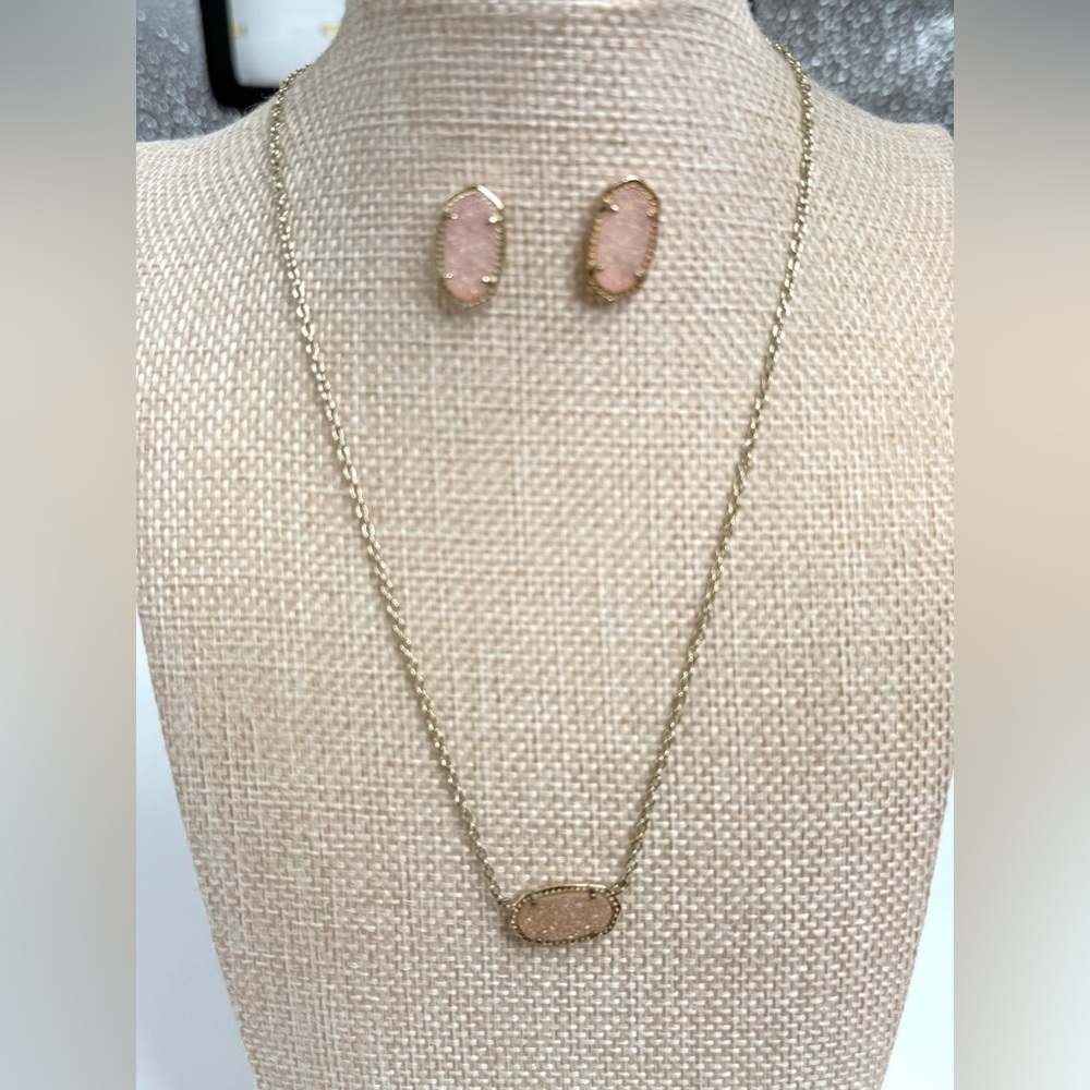 Kendra Scott Elisa Gold drusy Pendant Necklace and matching stud earrings set